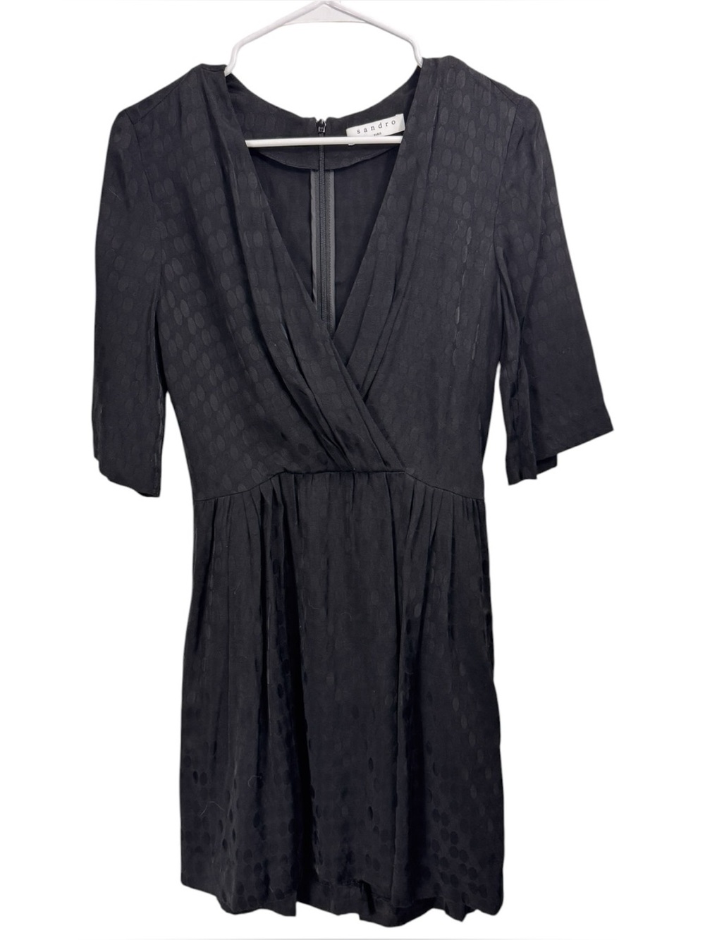 NWT Sandro Paris Size 1 US4 Black Jacquard Faux Wrap V-Neck Dress Cocktail